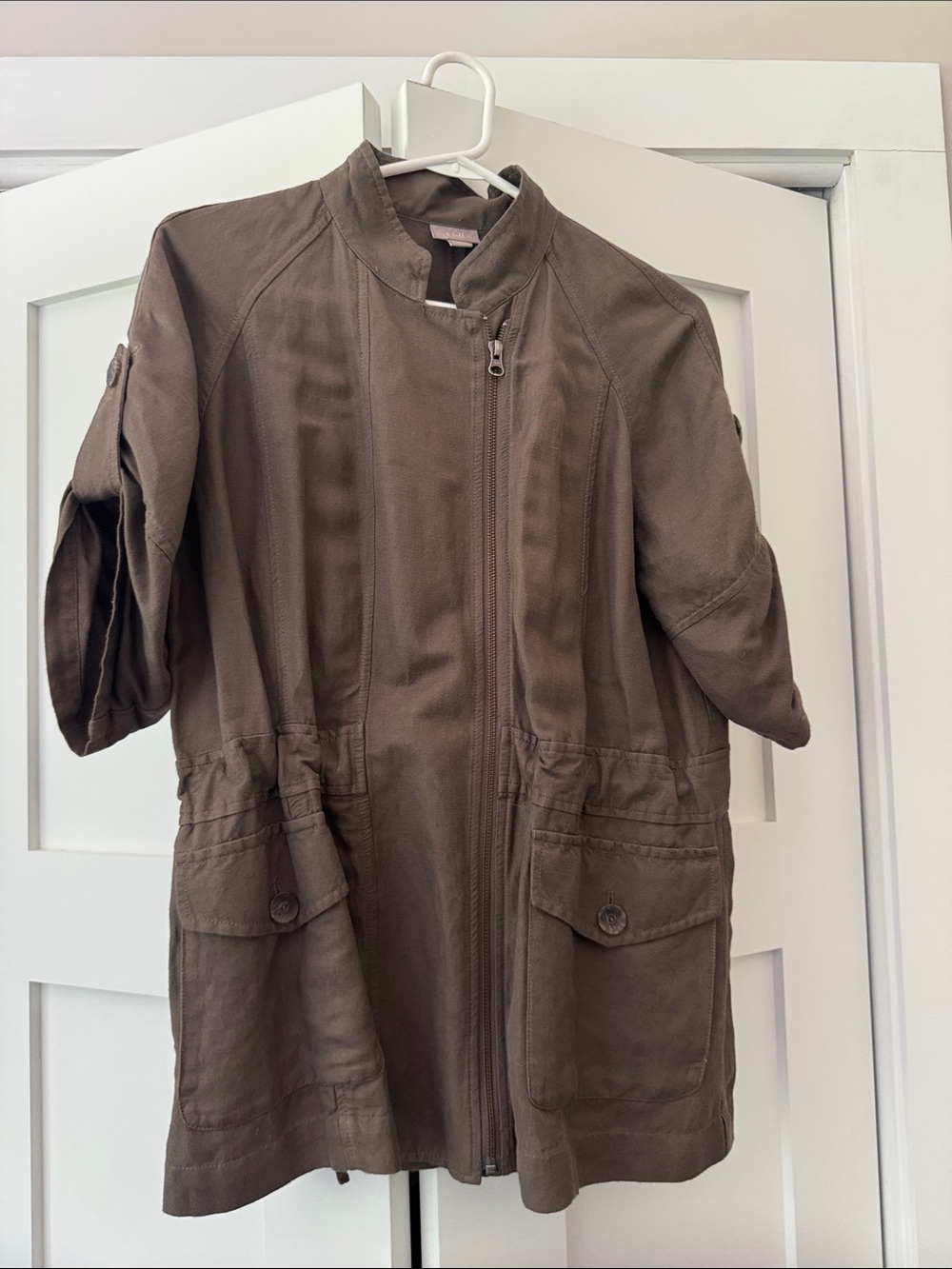 J. Jill Taupe Utility Zip-Front Jacket linen.